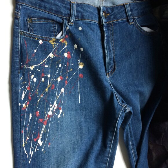 Dolcezza Womens Jeans Sz 12 x 31 Paint Splatter Slim Leg Mid-Rise 70405 - Picture 4 of 6